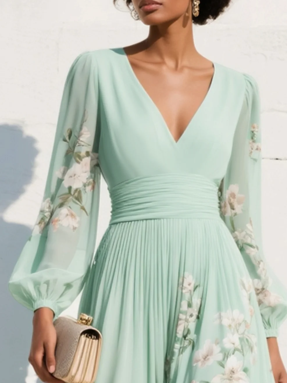 Celia | Light Green Floral Midi Dress